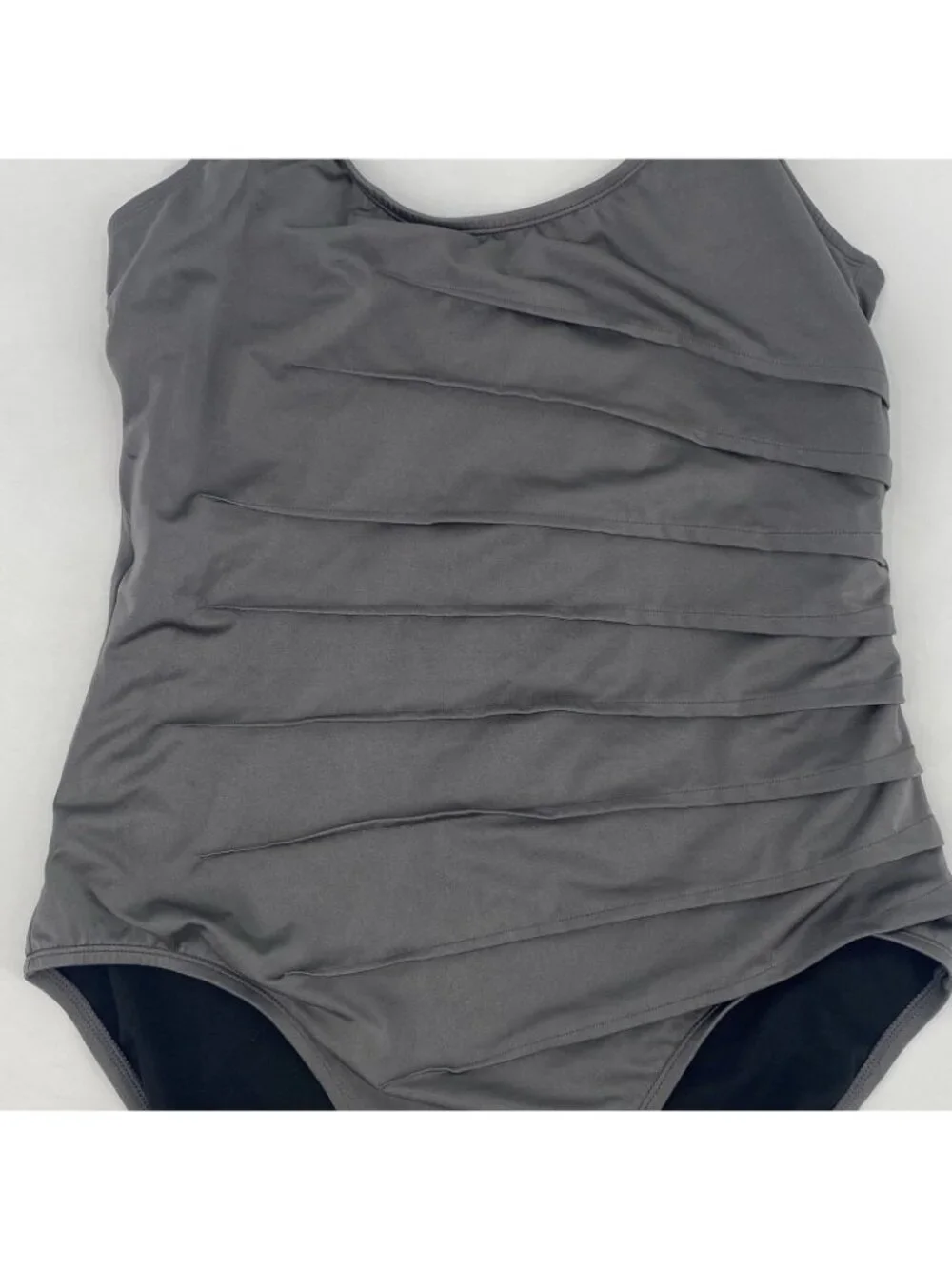 Calvin Klein One Piece Swimsuit Size 14 Ruched Slimming Gray Silver